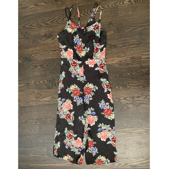 Black Floral Strap Sleeveless Top Jumpsuit - Picture 1 of 5